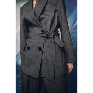 Zara Belted Wrap Blazer Double Breasted Marl Gray